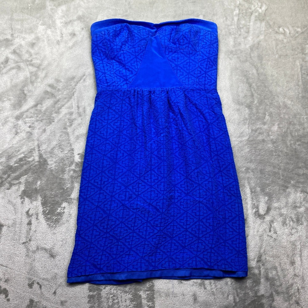 Rebecca Taylor Royal‎ Blue Geometric Lace Strapless Sweetheart Dress Size Small